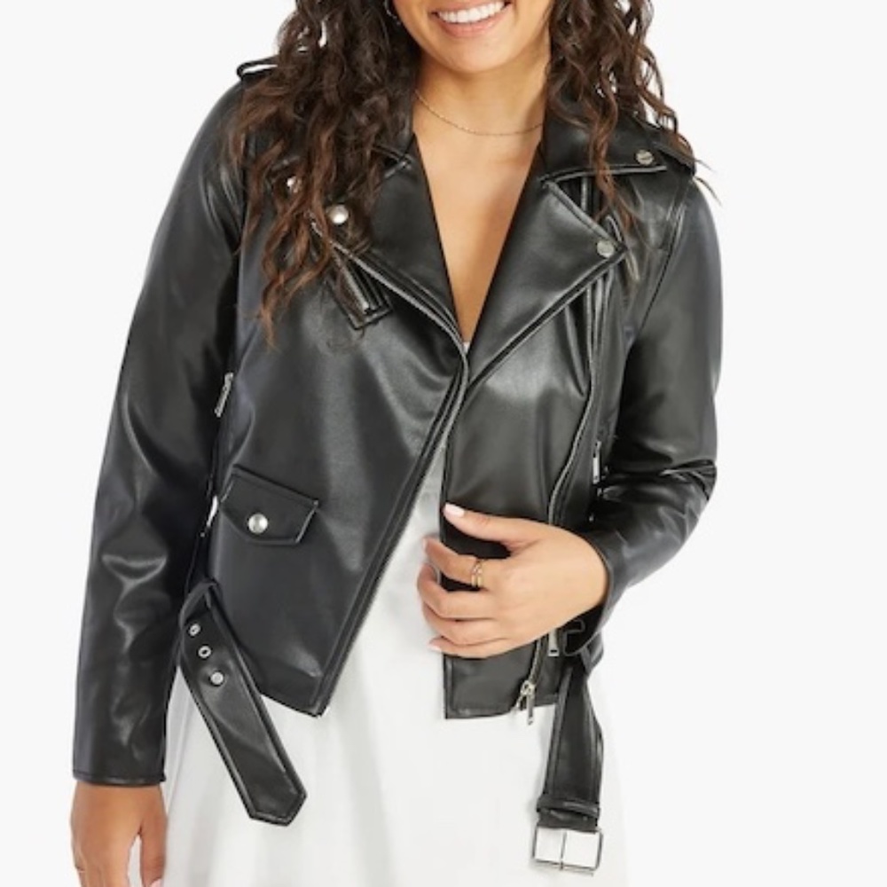 Justfab Faux Leather Moto Jacket in Black